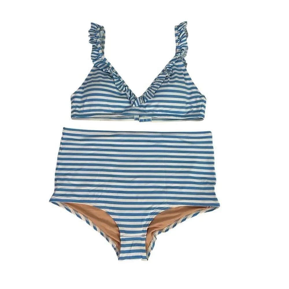 J. Crew Women’s Medium Top Large Bottom Striped Blue White NEW